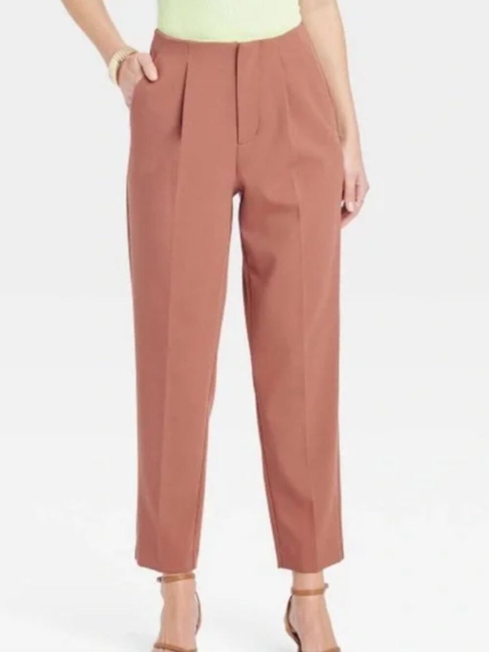 Women's high-rise tailored coral/rust trousers